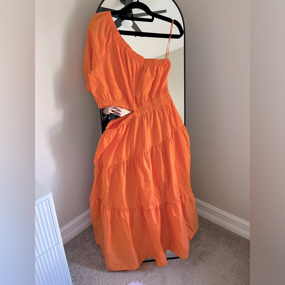 Steve Madden Bright Orange One-Shoulder Maxi Dress